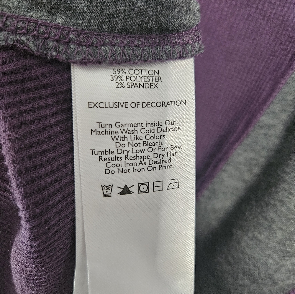Eddie Bauer Womens L Henley Thermal Waffle Knit Purple Gray Long Sleeve Outdoor - Picture 8 of 9